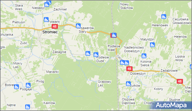 mapa Podlesie Duże gmina Stromiec, Podlesie Duże gmina Stromiec na mapie Targeo