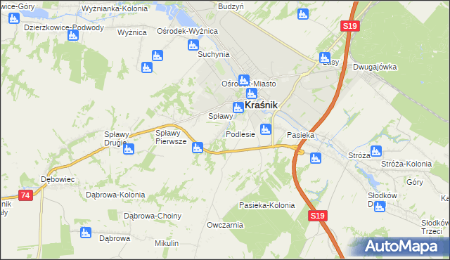 mapa Podlesie gmina Kraśnik, Podlesie gmina Kraśnik na mapie Targeo