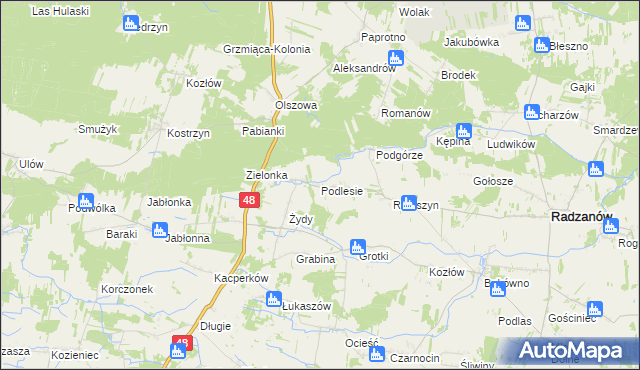 mapa Podlesie gmina Radzanów, Podlesie gmina Radzanów na mapie Targeo