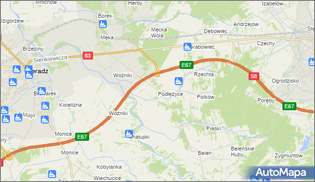 mapa Podłężyce, Podłężyce na mapie Targeo