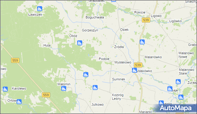 mapa Podole gmina Tłuchowo, Podole gmina Tłuchowo na mapie Targeo