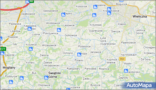 mapa Podstolice gmina Wieliczka, Podstolice gmina Wieliczka na mapie Targeo