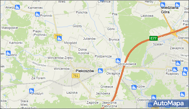mapa Podzamcze gmina Piekoszów, Podzamcze gmina Piekoszów na mapie Targeo