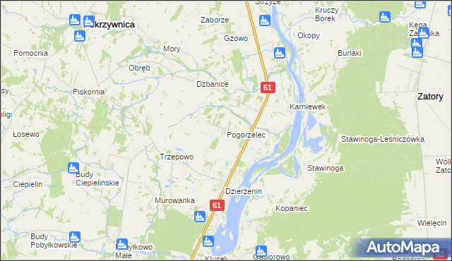 mapa Pogorzelec gmina Pokrzywnica, Pogorzelec gmina Pokrzywnica na mapie Targeo