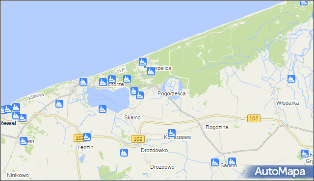 mapa Pogorzelica gmina Karnice, Pogorzelica gmina Karnice na mapie Targeo