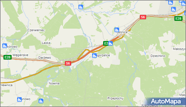 mapa Pogorzelice, Pogorzelice na mapie Targeo