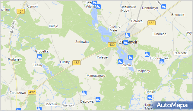 mapa Polesie gmina Zaniemyśl, Polesie gmina Zaniemyśl na mapie Targeo