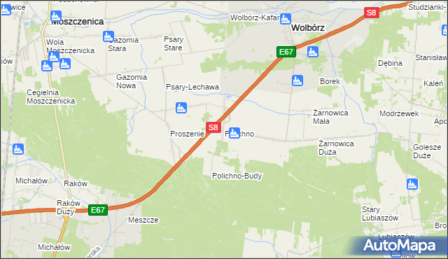 mapa Polichno gmina Wolbórz, Polichno gmina Wolbórz na mapie Targeo