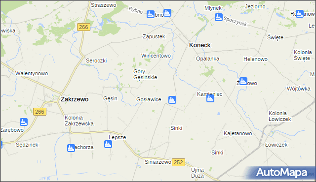 mapa Pomiany gmina Koneck, Pomiany gmina Koneck na mapie Targeo