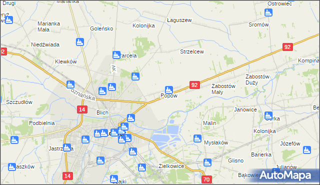 mapa Popów gmina Łowicz, Popów gmina Łowicz na mapie Targeo