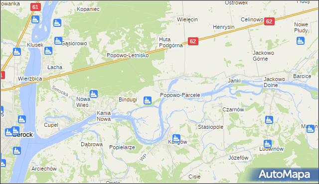 mapa Popowo-Parcele, Popowo-Parcele na mapie Targeo
