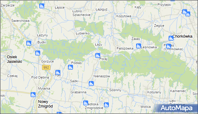 mapa Poraj gmina Chorkówka, Poraj gmina Chorkówka na mapie Targeo