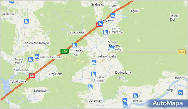 mapa Poręba-Kocęby, Poręba-Kocęby na mapie Targeo