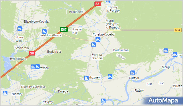 mapa Poręba Średnia, Poręba Średnia na mapie Targeo