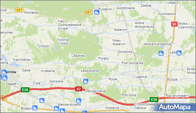 mapa Poręby gmina Dębe Wielkie, Poręby gmina Dębe Wielkie na mapie Targeo