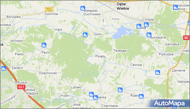 mapa Poręby gmina Wiązowna, Poręby gmina Wiązowna na mapie Targeo