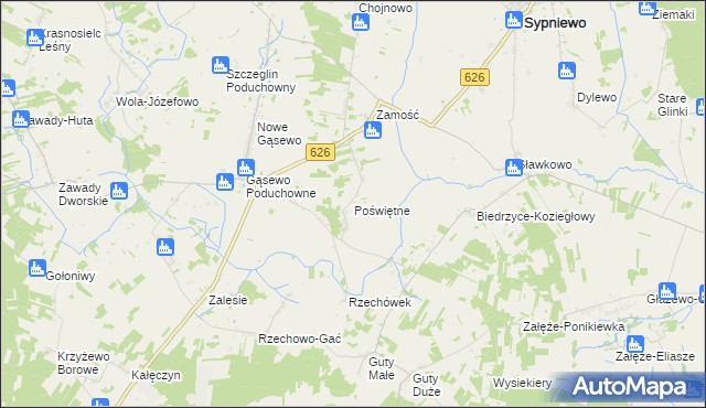 mapa Poświętne gmina Sypniewo, Poświętne gmina Sypniewo na mapie Targeo