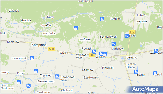 mapa Powązki gmina Leszno, Powązki gmina Leszno na mapie Targeo