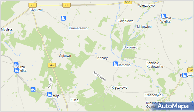 mapa Pożary gmina Działdowo, Pożary gmina Działdowo na mapie Targeo