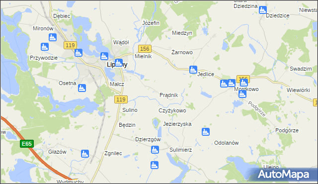 mapa Prądnik gmina Myślibórz, Prądnik gmina Myślibórz na mapie Targeo