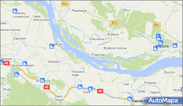 mapa Prażmów gmina Stężyca, Prażmów gmina Stężyca na mapie Targeo