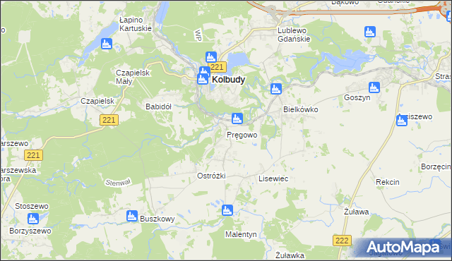 mapa Pręgowo gmina Kolbudy, Pręgowo gmina Kolbudy na mapie Targeo