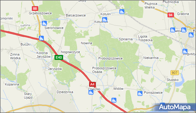 mapa Proboszczowice gmina Toszek, Proboszczowice gmina Toszek na mapie Targeo