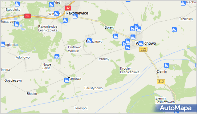 mapa Prochy gmina Wielichowo, Prochy gmina Wielichowo na mapie Targeo