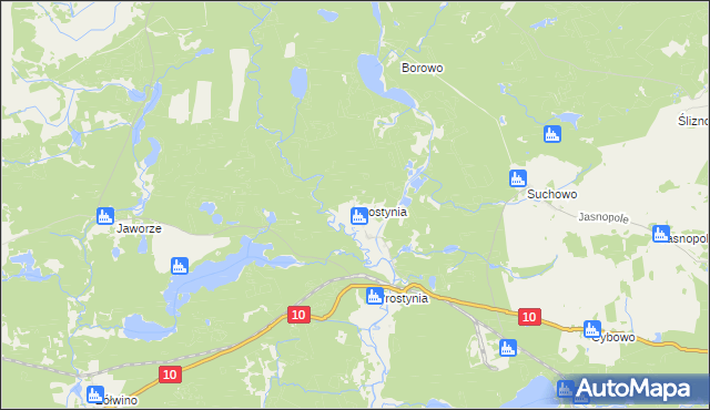 mapa Prostynia gmina Kalisz Pomorski, Prostynia gmina Kalisz Pomorski na mapie Targeo