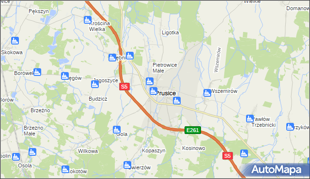 mapa Prusice powiat trzebnicki, Prusice powiat trzebnicki na mapie Targeo