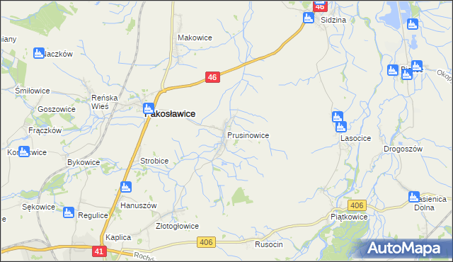 mapa Prusinowice gmina Pakosławice, Prusinowice gmina Pakosławice na mapie Targeo