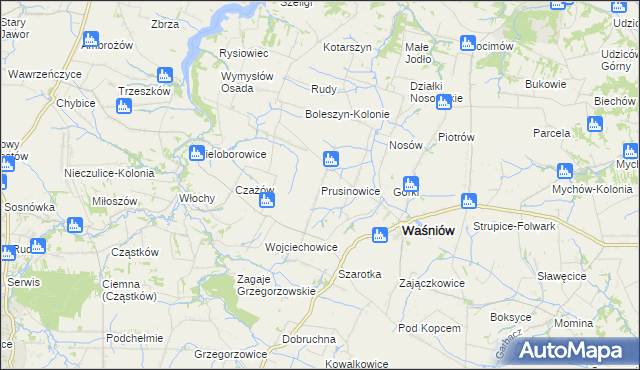 mapa Prusinowice gmina Waśniów, Prusinowice gmina Waśniów na mapie Targeo