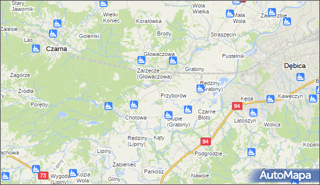 mapa Przyborów gmina Czarna, Przyborów gmina Czarna na mapie Targeo