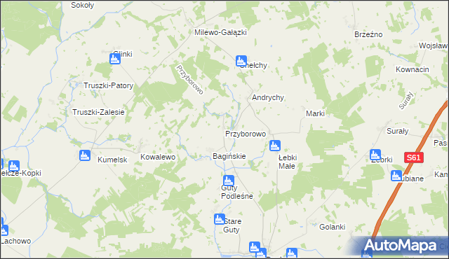 mapa Przyborowo gmina Grabowo, Przyborowo gmina Grabowo na mapie Targeo