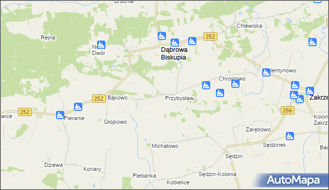 mapa Przybysław gmina Dąbrowa Biskupia, Przybysław gmina Dąbrowa Biskupia na mapie Targeo