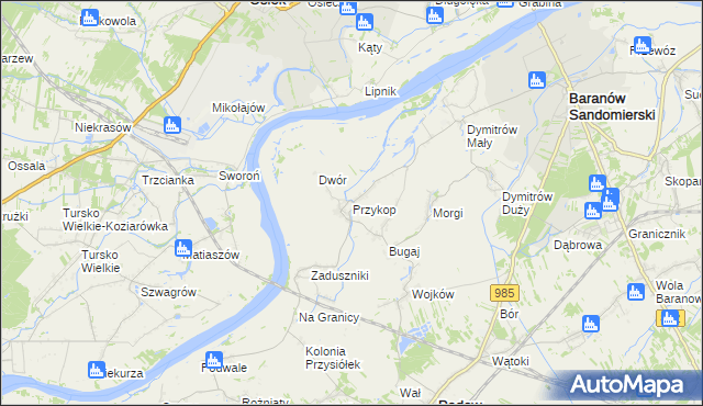 mapa Przykop gmina Padew Narodowa, Przykop gmina Padew Narodowa na mapie Targeo
