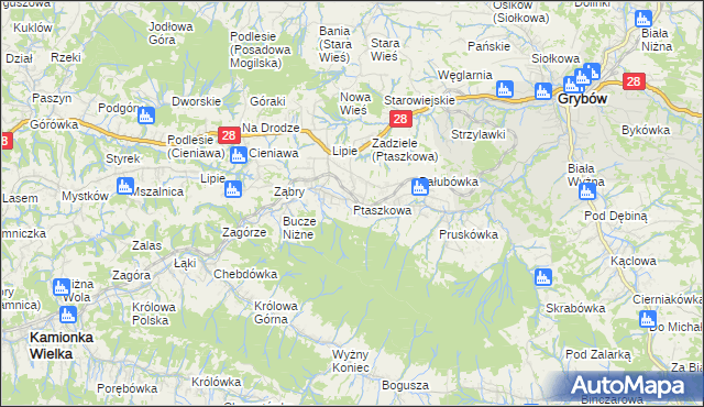 mapa Ptaszkowa, Ptaszkowa na mapie Targeo