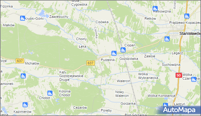 mapa Pustelnik gmina Stanisławów, Pustelnik gmina Stanisławów na mapie Targeo