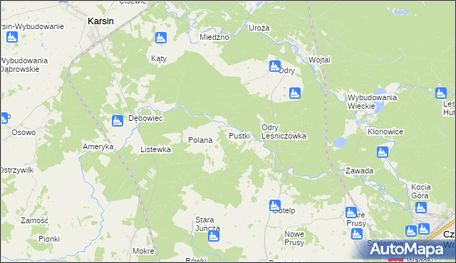 mapa Pustki gmina Czersk, Pustki gmina Czersk na mapie Targeo