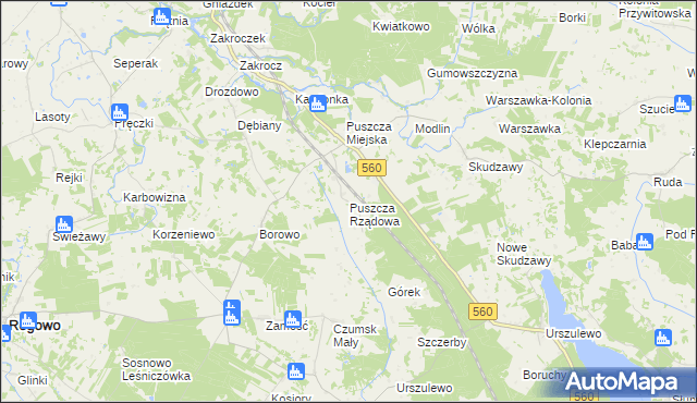 mapa Puszcza Rządowa, Puszcza Rządowa na mapie Targeo