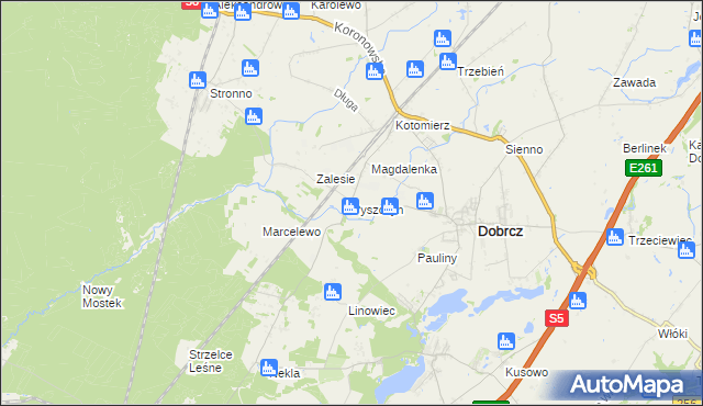 mapa Pyszczyn gmina Dobrcz, Pyszczyn gmina Dobrcz na mapie Targeo