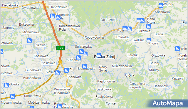 mapa Rabka-Zdrój, Rabka-Zdrój na mapie Targeo