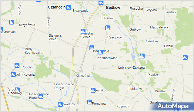 mapa Raciborowice gmina Moszczenica, Raciborowice gmina Moszczenica na mapie Targeo