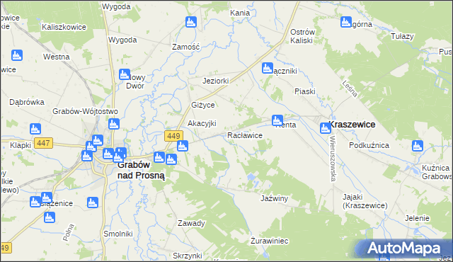 mapa Racławice gmina Kraszewice, Racławice gmina Kraszewice na mapie Targeo