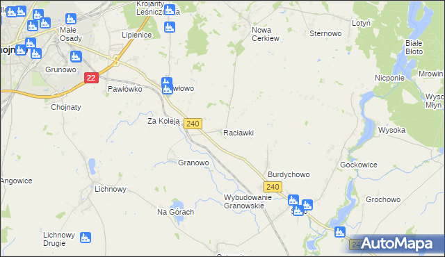 mapa Racławki gmina Chojnice, Racławki gmina Chojnice na mapie Targeo