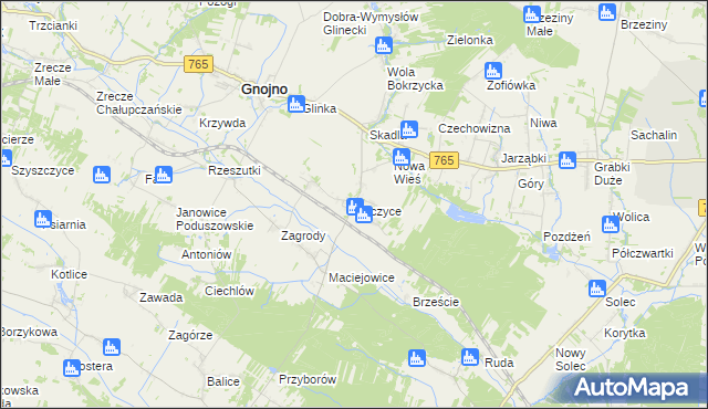 mapa Raczyce gmina Gnojno, Raczyce gmina Gnojno na mapie Targeo