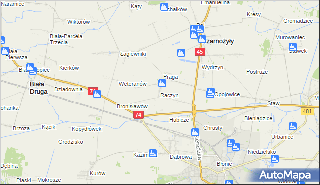 mapa Raczyn gmina Czarnożyły, Raczyn gmina Czarnożyły na mapie Targeo