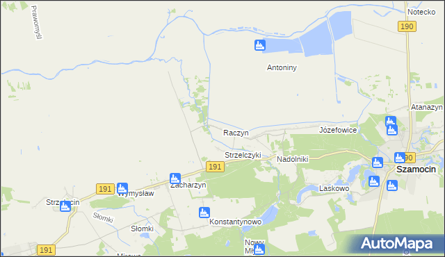 mapa Raczyn gmina Szamocin, Raczyn gmina Szamocin na mapie Targeo