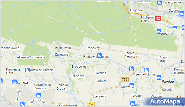 mapa Radkowice gmina Pawłów, Radkowice gmina Pawłów na mapie Targeo