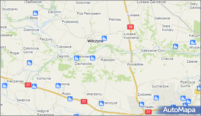 mapa Radoszki gmina Wilczyce, Radoszki gmina Wilczyce na mapie Targeo